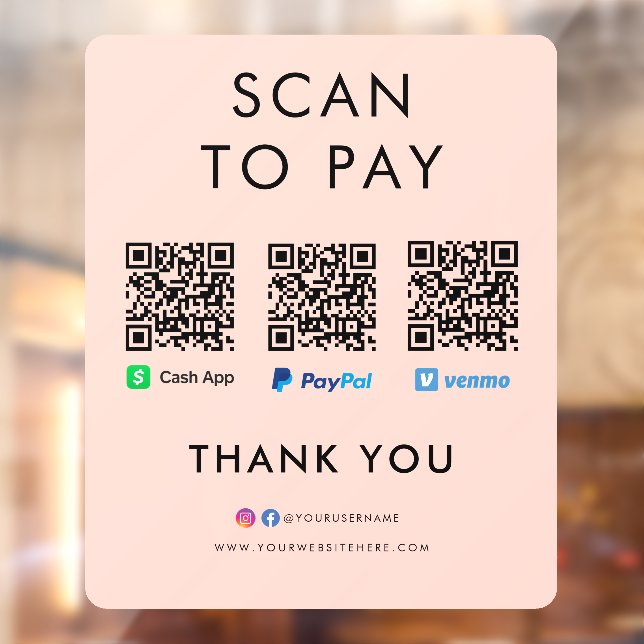 Vinilos Para Cristales Paypal Venmo Cash App Scan para pagar el código QR (Hoja 2)
