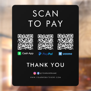 Vinilos Para Cristales Paypal Venmo Cash App Scan para pagar el código QR