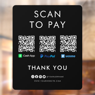 Vinilos Para Cristales Paypal Venmo Cash App Scan para pagar el código QR
