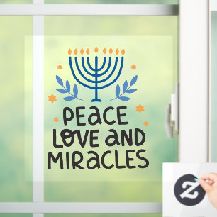 Vinilos Para Cristales Paz Amor y Milagros Hanukkah Menorah
