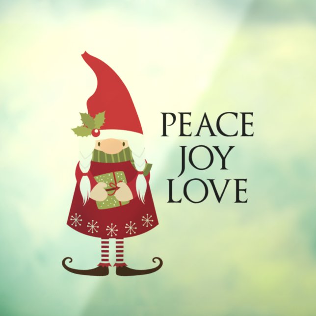 Vinilos Para Cristales Peace Love Joy Chica Gnome Holiday (Hoja 3)
