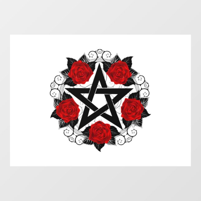 Vinilos Para Cristales Pentagram con rosas rojas (Hoja)