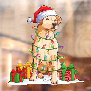 Vinilos Para Cristales Perrito Santa Labrador Retriever Envuelto en Navid