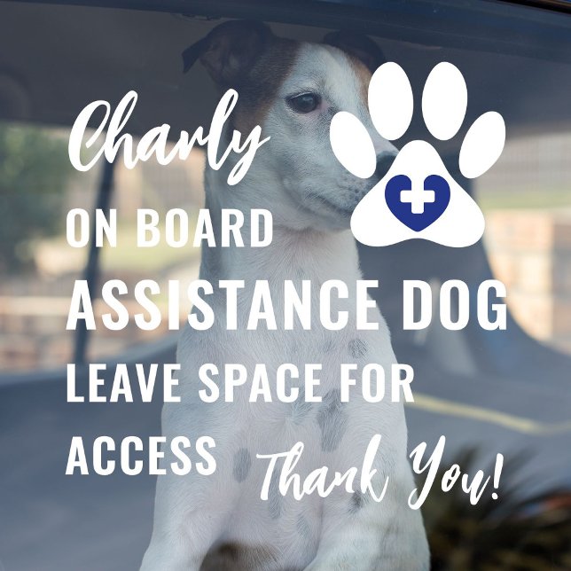 Vinilos Para Cristales Perro de asistencia a bordo Mascota Paw Blue Medic ("Assistance Dog on Board" car window decal for service dog owners with modern blue medical logo.)