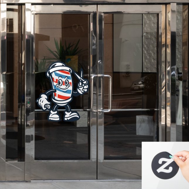 Vinilos Para Cristales Personaje de poste de barbería de dibujos animados (Puerta de oficina)