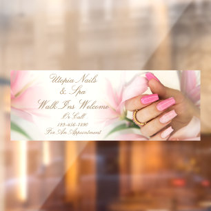 Vinilos Para Cristales Personaliza Salón de Uñas Floral Rosa Se Aceptan C