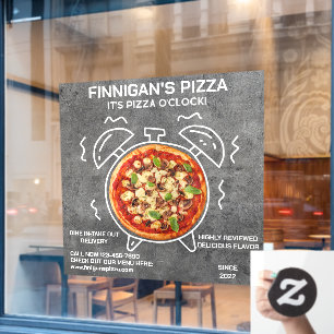 Vinilos Para Cristales Personaliza su restaurante de pizza Pizza O Clock