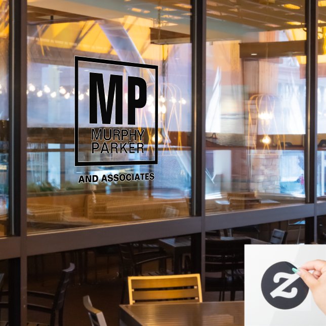 Vinilos Para Cristales Personalizado Monograma Moderno Simple Square Busi (ventana del restaurante)