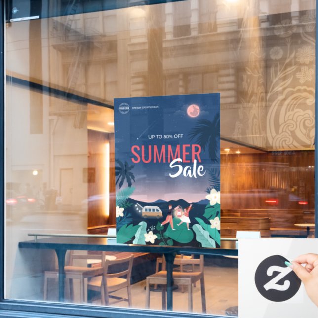 Vinilos Para Cristales personalizado Tropical Palm Summer Sale Anuncios C (Ventana de cafetería)