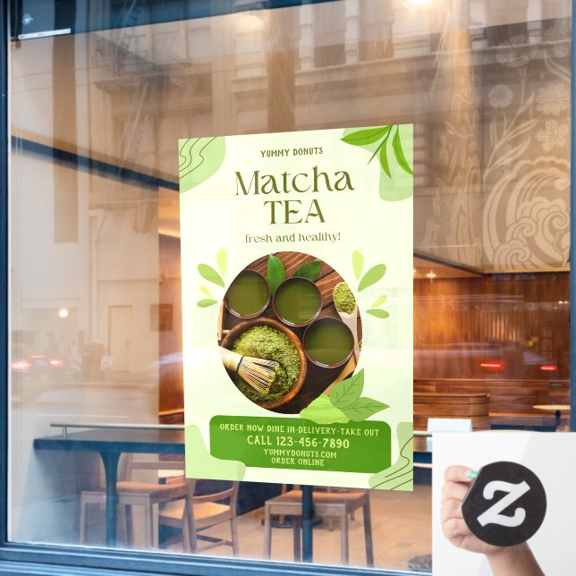 Vinilos Para Cristales Personalizar Green Organic Matcha Anuncio de bebid (Ventana de cafetería)