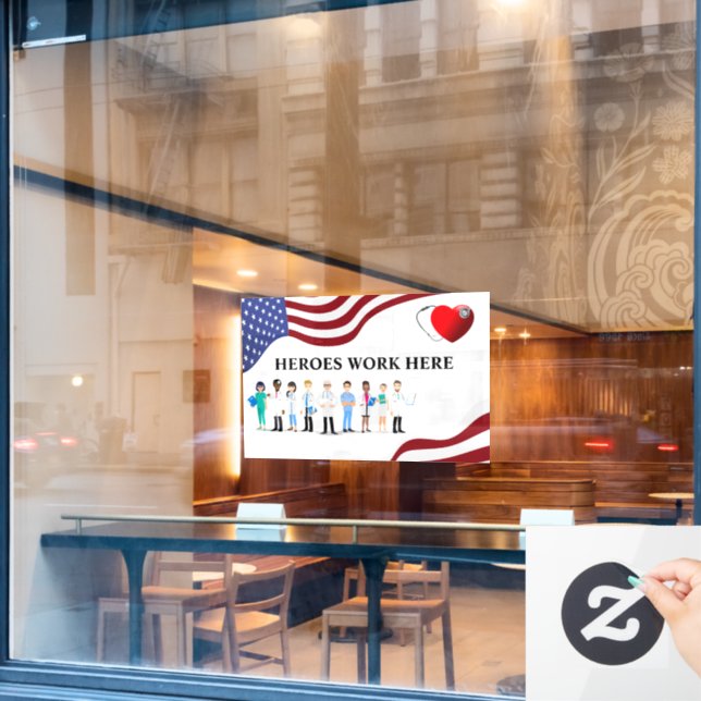 Vinilos Para Cristales Personalizar Héroes del Hospital Trabajar Aquí Ico (Ventana de cafetería)