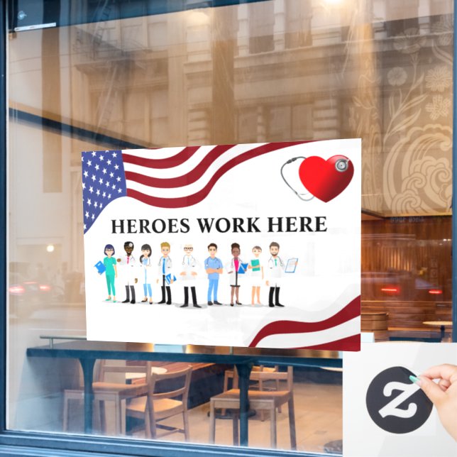 Vinilos Para Cristales Personalizar Héroes del Hospital Trabajar Aquí Ico (Ventana de cafetería)
