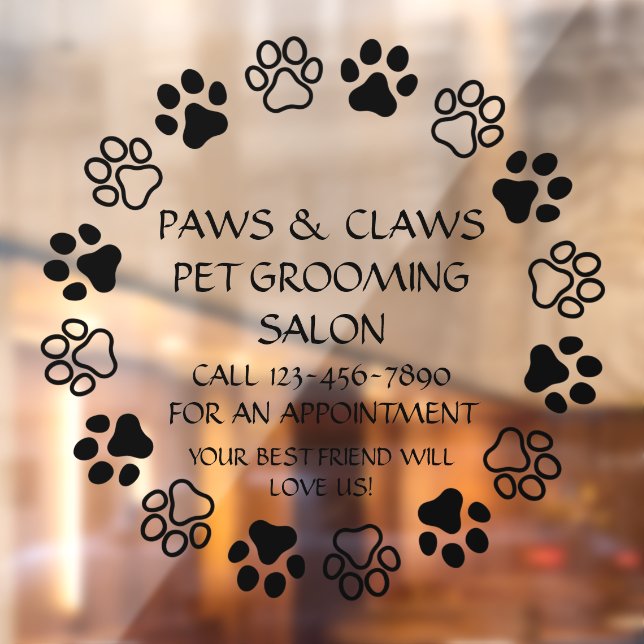 Vinilos Para Cristales Personalizar Paws Mascota Grooming Front (Hoja 2)