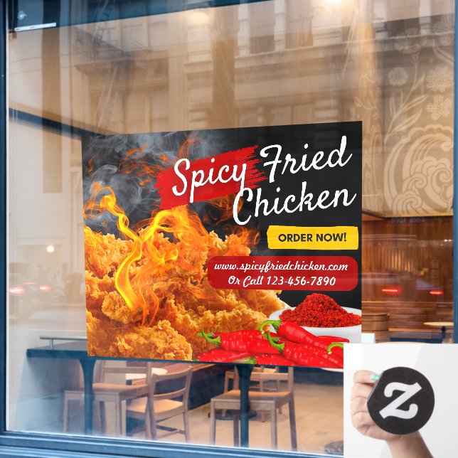 Vinilos Para Cristales Personalizar Red Black Spicy Fried Chicken Restaur (Ventana de cafetería)