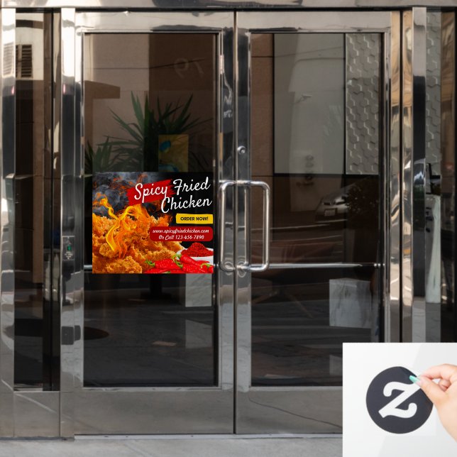 Vinilos Para Cristales Personalizar Red Black Spicy Fried Chicken Restaur (Puerta de oficina)