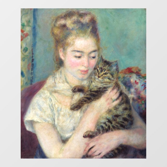 Vinilos Para Cristales Pierre-Auguste Renoir - Mujer con un gato (Hoja)