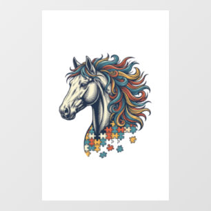 Vinilos Para Cristales Pieza de rompecabezas de caballo colorido grabado 