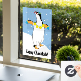 Vinilos Para Cristales Pingüino de Hanukkah en la ventana de la nieve