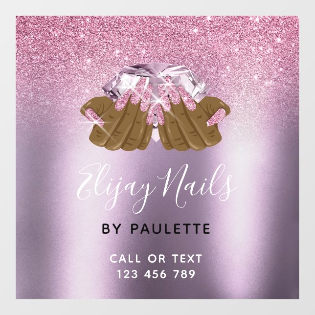 Vinilos Para Cristales PINK morado salón de uñas mujer técnica de uñas ma (Hoja)