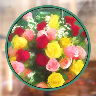Vinilos Para Cristales Pintado Rose Bouquet - Arte de Flor Original.