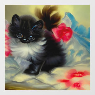 Vinilos Para Cristales Pintura de gatito blanco y negro vintage