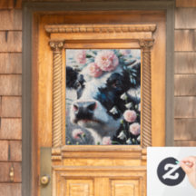 Pintura de granja de la vaca Holstein en las flore