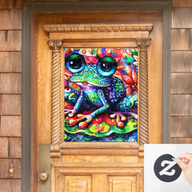 Vinilos Para Cristales Pintura Impresionista de rana floral capilar (Puerta de casa)