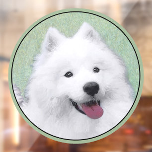 Vinilos Para Cristales Pintura Samoyed - Arte Perro Original Cuto