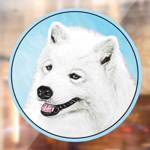 Vinilos Para Cristales Pintura Samoyed - Arte Perro Original Cuto