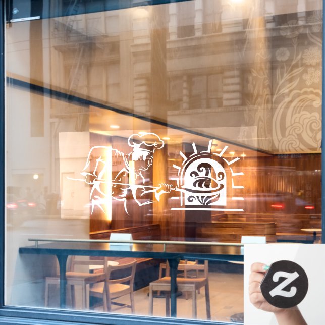 Vinilos Para Cristales Pizza Chef con horno de ladrillo (Ventana de cafetería)