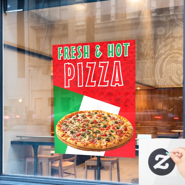 Vinilos Para Cristales Pizza fresca y caliente con explosión de pizza (Ventana de cafetería)