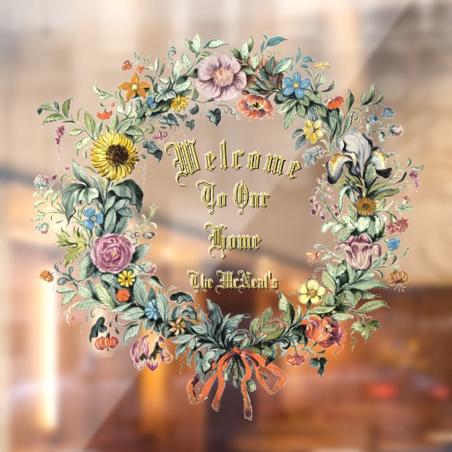 Vinilos Para Cristales Plantilla de bienvenida Floral Wreath (Hoja 2)