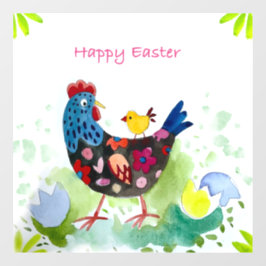 Vinilos Para Cristales Pollo de Pascua feliz y huevos