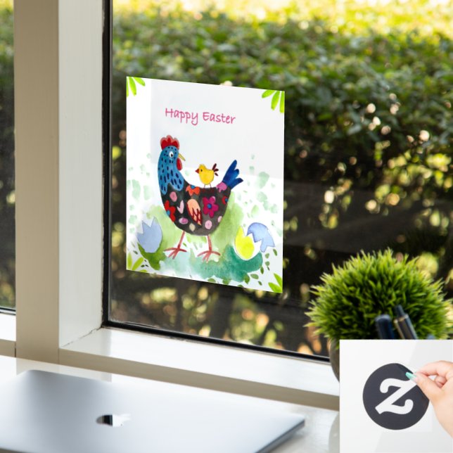 Vinilos Para Cristales Pollo de Pascua feliz y huevos