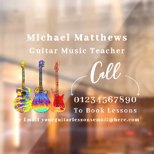 Vinilos Para Cristales Profesor de Guitarra Anuncios de Lecciones de Músi