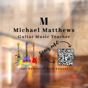 Vinilos Para Cristales Profesor de Guitarra Lecciones de Música Código QR