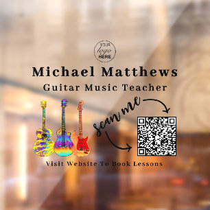 Vinilos Para Cristales Profesor de Guitarra Lecciones de Música Código QR