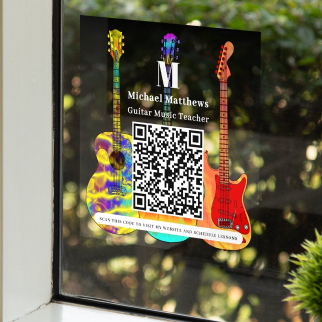 Vinilos Para Cristales Profesor de Guitarra Lecciones de Música Código QR (Guitar teacher music lessons website qr code business advertising window cling)