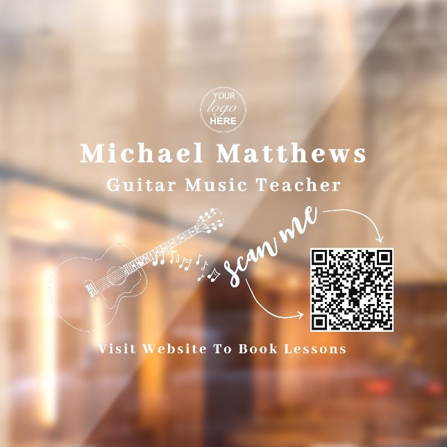 Vinilos Para Cristales Profesor de Guitarra Lecciones de Música Código QR (Hoja 2)
