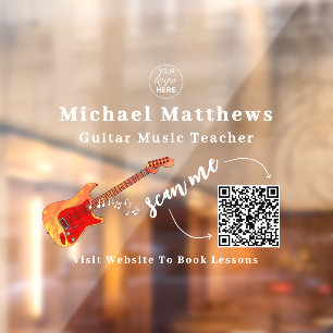 Vinilos Para Cristales Profesor de Guitarra Lecciones de Música Código QR