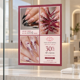 Vinilos Para Cristales Promoción de Salón de Uñas Rubor Borgoña Editorial