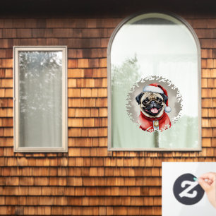 Vinilos Para Cristales Pug Con El Equipo De Santa Claus - Navidades 1