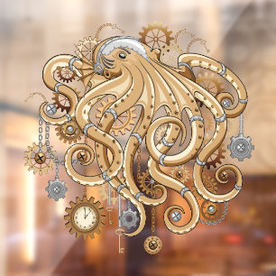 Vinilos Para Cristales Pulpo Steampunk Retro Fantasía Mecánica
