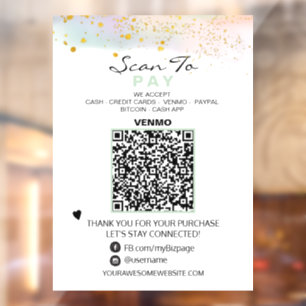 Vinilos Para Cristales *~* QR Brillo PASTEL Escanea para Pagar Ventana d