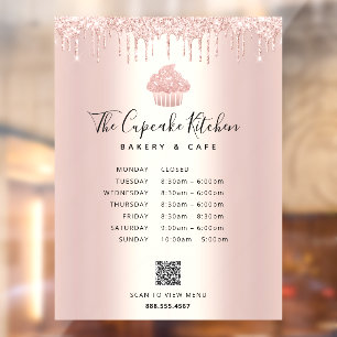 Vinilos Para Cristales QR Menú Horas Pastel de pastelería Rosa Purpurina