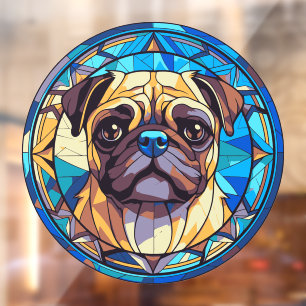 Vinilos Para Cristales Raza de perro pug acuarela falso vidrio teñido