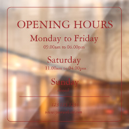Vinilos Para Cristales Red Business Opening Hours Sign | Window Cling