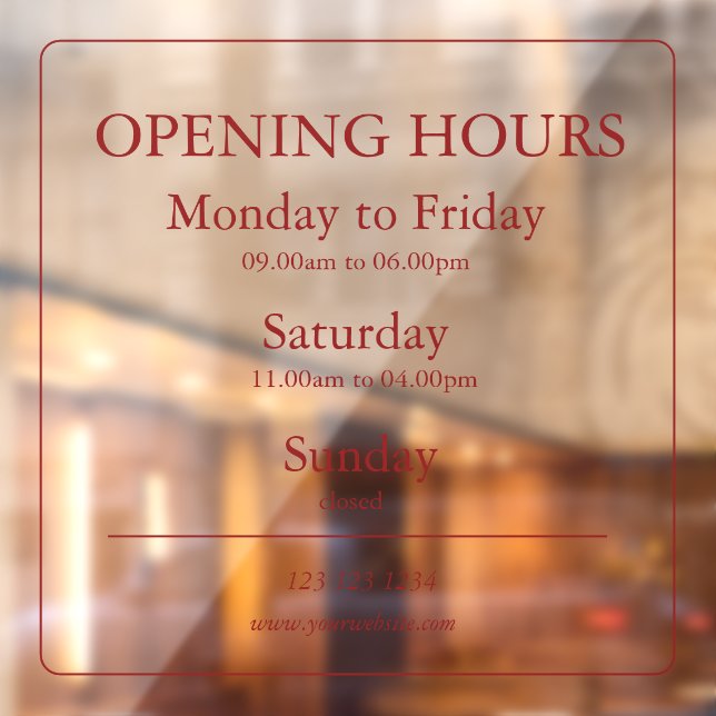 Vinilos Para Cristales Red Business Opening Hours Sign | Window Cling (Hoja 2)