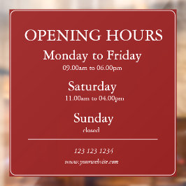 Vinilos Para Cristales Red Business Opening Hours Sign | Window Cling