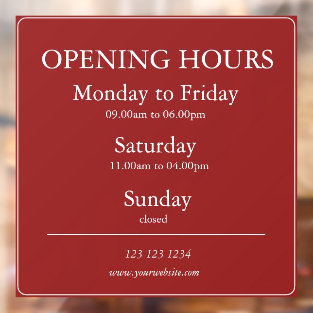 Vinilos Para Cristales Red Business Opening Hours Sign | Window Cling (Hoja 2)